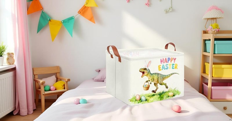 CLOCOR Rectangular Dinosaur Easter Basket Empty, Blue Gift Basket with Handles,Toys Storage Bin,Baby Room Decor(Dinosaur) - Image 2